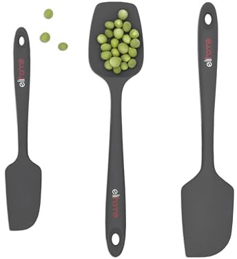 Elihome Chef Series 3 Piece Silicone Spatula Set - 600°F Heat Resistant Non Stick Rubber Kitchen Scraper Spatulas for Cooking, Baking, and Mixing – BPA Free and LFGB Certified Silicone (Grey)