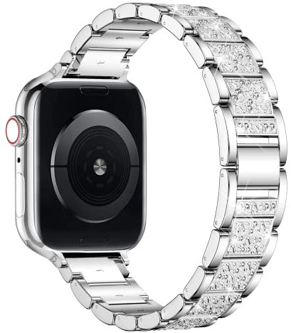 Oielai Metal Strap Compatible with Apple Watch Strap 41mm 38mm 40mm for Women, Replacement Bling Diamond Rhinestone Strap for Apple Watch SE/iWatch Series 9 8 7 6 5 4 3 2 1, 38mm/40mm/41mm, Silver