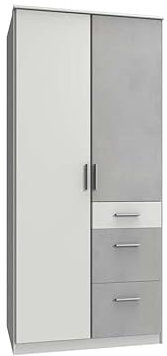 Froschkönig24 Joker 2-türiger Kleiderschrank Drehtürenschrank Weiß/Betonoptik Lichtgrau
