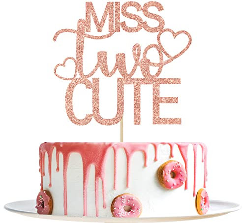 Roségold Glitzer Miss Two Cute Cake Topper – Mädchen 2. Geburtstag Dekoration – Süßes Baby Mädchen, zwei Jahre alt Geburtstag Party Dekorationen