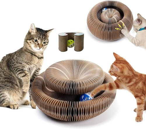 Kratzbrett Katze,Magic Organ Cat Scratching Board,2-in-1 Cat Kratzbrett mit Glöckchen,Foldable Convenient Cat Scratcher Durable Recyclable,Cat Scratcher Cardboard House