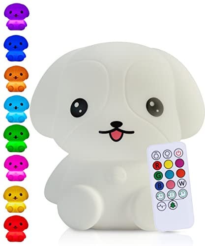 Kadoing® Welpen Nachtlicht (Groß) - wiederaufladbare Nachtlampe mit Tippfunktion und Fernbedienung - Nachttischlampe für Kinder - Babylampe - Kinderlampe - Babyzimmer - Kinderzimmer - Kinderspielzeug