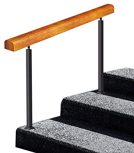 DMCHENGMA Handläufe für Stufen im Innen- und Außenbereich, mit 2 schwarzen Metallgeländern aus Schmiedeeisen und Handlauf aus Holz, für Loft Villa Korridor Gartentreppe Geländer Haltearmlehne