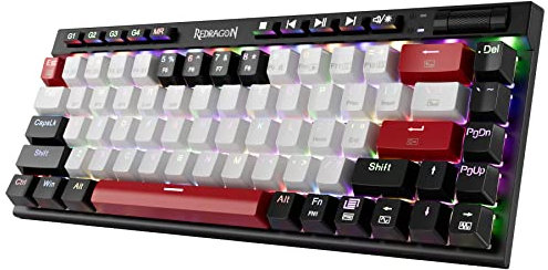 Redragon Teclado mecánico K635 intercambiable en caliente, retroiluminado RGB personalizado con control de volumen, Bluetooth/2.4G-inalámbrico/USB-C teclado compacto para juegos con interruptores