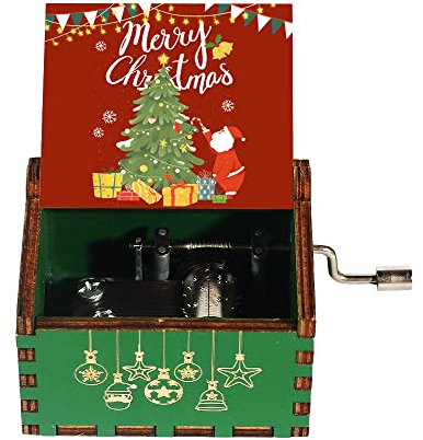 PeaMirmy Merry Christmas Spieluhr aus Holz mit Handkurbel, graviert für Jungen, Mädchen, Männer und Frauen Weihnachten und Neujahr (XC)