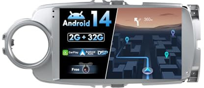 JOYX Android 14 IPS Autoradio para Toyota Yaris GRMN (2011-2018) - 2G+32G - Inalámbrica CarPlay + Android Auto - Gratis Cámara Trasera - 9 Pulgada 2 DIN - Dab 4G WLAN Volante Fast-Boot Split-Screen