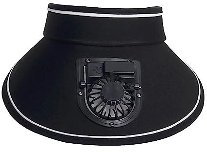 Oshhni Sun Visor Hat with Fan Mini Fan Hat with 3 Levels of Wind Speed Wide Brim, Sun Hat Built in Fan, Sun Visor Fan Hat for Unisex Girls Boys Outdoor, Black