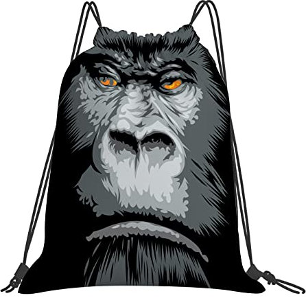 DELURA Wasserdicht Turnbeutel mit Kordelzug,Schließen Sie herauf Gorilla-Porträt mit orange Augen-Zoo-Dschungel-Tier-wildem Geld-Grafik, Kordelzug Rucksack Sportbeutel Sporttasche für Damen Herren