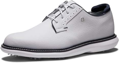 FootJoy Men's Traditions Blucher Golf Shoe, White/White/Navy, 8