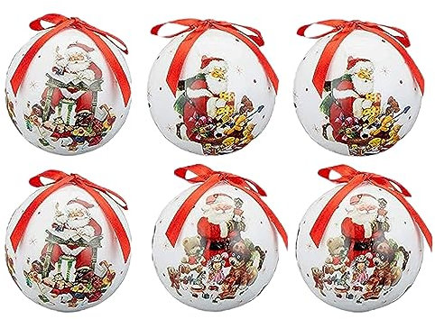 MIJOMA 6er Set Christbaumkugel Nostalgie - Ø 6cm, Verziert mit elegantem rotem Hängeband, Bruchsicherer Kunststoff mit leichtem Styroporkern, Perfekt für Innenraumdekoration (Weihnachtsmann-Design)
