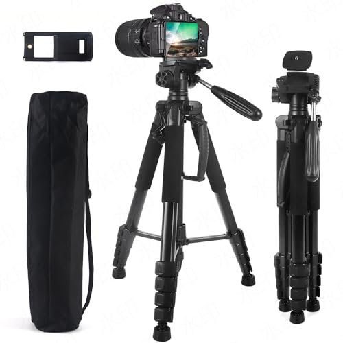 75’’ Camera Tripod,Heavy Duty Camera Stand Tripod with Phone Holder,Complete Unit for DSLR Cameras,Cell Phones,Projector,Spotting Scopes,Webcam