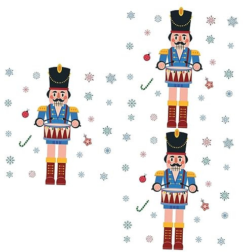 Abaodam 3pcs Christmas Window Stickers Christmas Party Window Decal Nutcracker Window Stickers Nutcracker Refrigerator Stickers Christmas Fridge Stickers Gold Decor PVC Pajamas Television