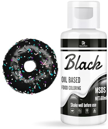 Fettlösliche Lebensmittelfarbe für Schokolade - 60ml Ölbasis Lebensmittelfarben für Fondant, Torten Dekoration, Backen - Flüssige Food Coloring für Kakaobutter, Buttercream, Kuchen (Schwarz)