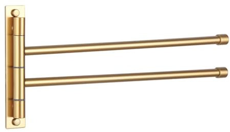 GERZWY HYG02-BE Handtuchhalter für Badezimmer mit Schwenkarm, 2-armig, Wandhalterung, Edelstahl, Handtuchhalter, Organizer, goldfarben