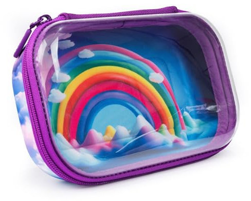 ZIPIT Federmäppchen mit transparentem Deckel für Mädchen | Großes Mäppchen für Schule und Büro | Etui mit Organizer | Regenbogen-Federmäppchen