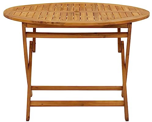 Coavain Klappbarer Gartentisch Outdoor 110 cm Massivholz Akazie Runder Tisch Robuste Tischplatte Terrasse Esstisch Platz für Getränke Snacks und Andere Sachen Balkontisch Bistrotisch