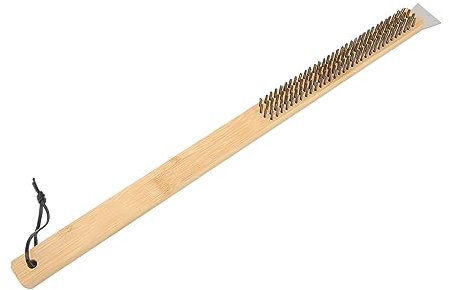 Biitfuu Pizzaofenbürste mit Bambusgriff, Draht-BBQ-Grill-Reinigungsbürste und Schaber für den Außenbereich
