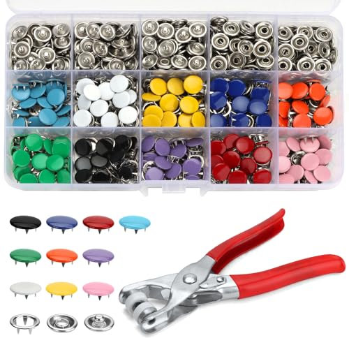 MirraSwit 200 Pairs Druckknopf Set mit Zange, 9.5mm Druckknopfzange,10 Farben Druckknöpfe Ohne Nähen, Jersey Druckknöpfe für DIY Basteln Bekleidung, Kleidung Taschen, Handgemaakt, Kleding Repareren