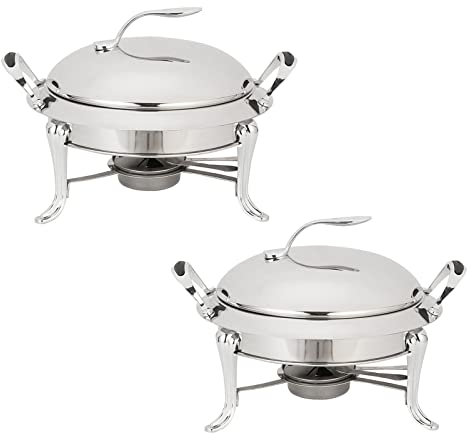Stainless Steel Round Chafing Dish Set - Full Size Buffet Server with Pans, Lid and Fuel Holders for Catering, Parties, Weddings and Dinner Buffet Warmers