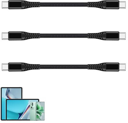 3 Pack Cabo USB C a USB C Tipo C Carregamento Rápido 20 cm, Cable USB C Corto 60W Power Delivery, Diseño Antienredos, Perfecto para Viajes, Carros y Uso Diario, Materiales Duraderos y Seguros