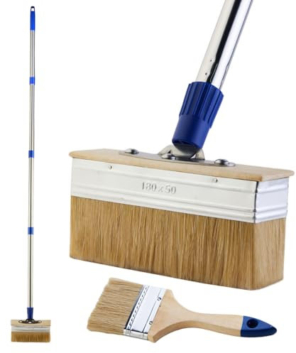 7 Decking Paint Brush Deck Stain Applicator with 60 Long Handle, 3 Paint Brush Included for Woodstains, Oils, Deck Coatings, Fence Wall Furniture
