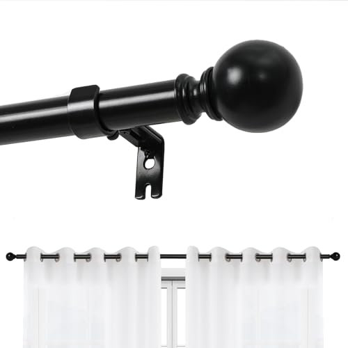 Joydeco Einstellbare Schwarz Gardinenstange Set 76cm-365cm Dekorative Vorhangstange mit Aluminium Endkappe für Duschraum Schlafzimmer Wohnzimmer DEY7A