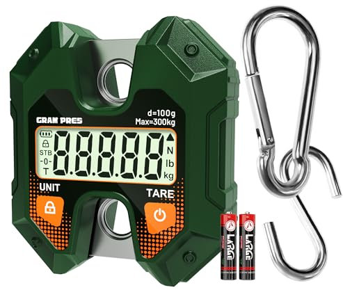 GRAM PRES Bilancia sospesa digitale 660LB/300KG, mini bilancia portatile da caccia ai cervi, bilancia digitale per bagagli con ganci per fattoria, pesce, carne, selvaggina, all'aperto.