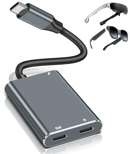 XREAL Hub Charging and Play Adapter,USB C to AR Glasses Adapter for XREAL One/Air 2 Pro,Rokid,Viture,Compatible Steam Deck,ROG Ally,Switch,i Phone15 or Type C Phone,Support 65W Fast Charging and 60Hz