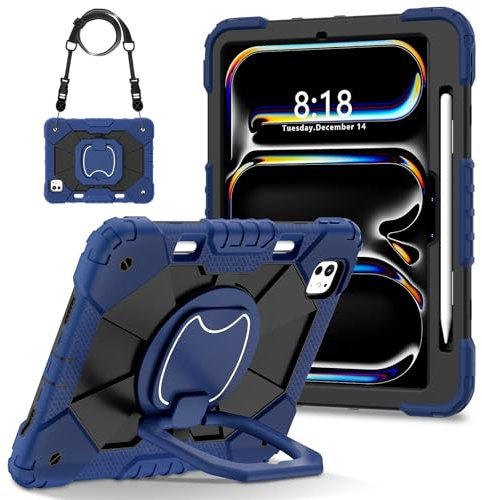 Custodie e borse per tablet PC Compatible with iPad Pro 11 Inch Case 2024 5th Generation (M4) with Pencil Holder&Stand Shockproof Cover, Full-Body Rugged Cover for iPad Pro 11 Inch M4 2024(Navy+Black)
