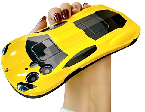 BONICI Schutzhülle für Männer und Frauen, kreativ, coole 3D-Sterik-Sportwagen-Rennwagen-Handyhülle, weiches TPU-Silikon-Gummi, kompatibel mit iPhone 16, Ganzkörperschutz, Gelb