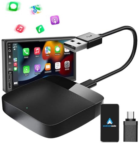 MEETOWN Android Auto Wireless Adapter, Konvertieren Sie Wired Android Auto in Wireless, Kabelloser Android Auto Dongle mit USB C/A für Android10+, Plug & Play Kompatibel mit 98% der Autos