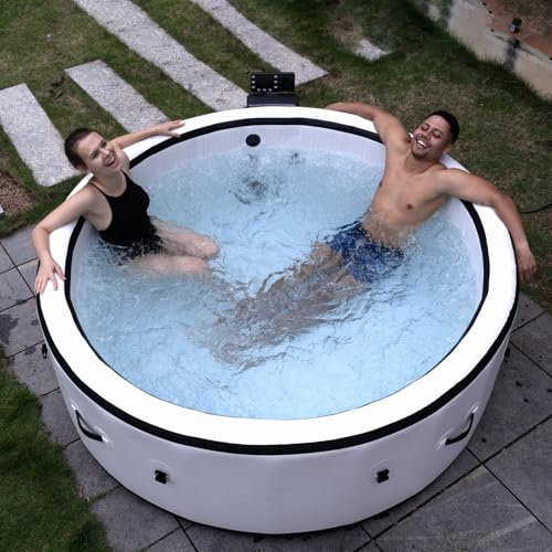 Hot Tub Gonflable PureSpa Portable pour l'extérieur avec 150 Buses d'air apaisantes, système de Remplissage Rapide intégré, lumières LED, Couvercle isolé et Tapis de Sol, 4 à 6