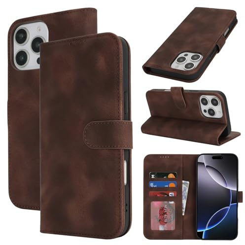 Zouzt Wallet Case for iPhone 16 Pro Max (6.9), Card Holder, Dark Brown | Premium PU Leather, Shockproof TPU Shell, Magnetic Closure, Feels Good in The Hand, Anti-Fingerprint, Flip Folio Phone Cover