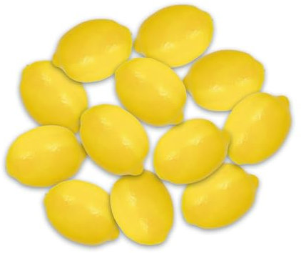 GlamRays 12 Stück Kunstzitronen - Gelbe Falsche Zitronen Faux Früchte für Zuhause Küchentisch Obstschale Schrank Party (7,5cm x 5,2cm)