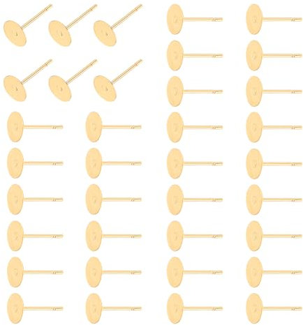 UNICRAFTALE 200 pièces Boucles D'Oreilles Flat Pad 6mm Boucles D'Oreilles Plates Plaqué Or 24 carats Clou Boucles D'Oreilles Acier Inoxydable pour la Fabrication de Bijoux de Boucles D'Oreilles