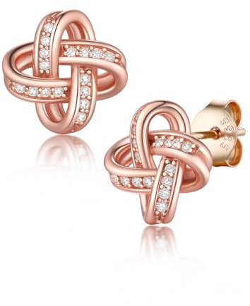 Suplight Rose Gold Love Knot Earrings for Wife Womens Cute Heart Cubic Zirconia Stud Earings Anniversary Wedding Earring Jewellery 925 Sterling Silver