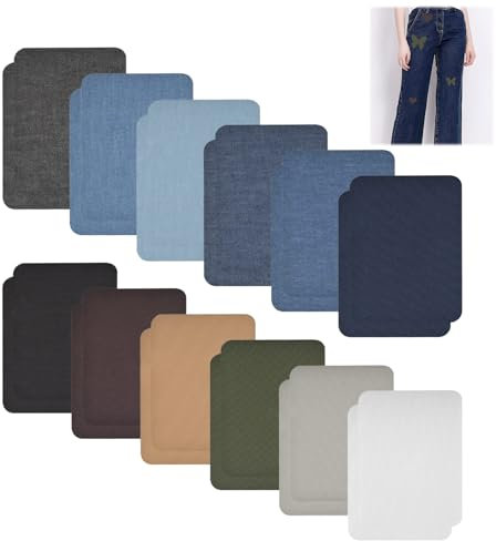 Flicken zum Aufbügeln, 24 Stück Patches, Aufbügeln in 12 Farben Baumwolle, Aufbügelflicken, Jeans Flicken zum Aufbügeln Innen Bügelflicken, Flicken zum Aufbügeln, Für Kleidung Lochreparatur