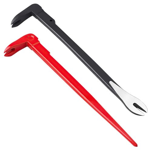 2 Piezas Pata de Cabra Herramienta, Acero al Carbono, Diseño de Cuerno Resistente y que Ahorra Trabajo, Dos Tipos de Colas, para Desmontar Carpintería, Hacer Palanca Tablas Madera (rojo, negro)