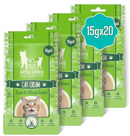 PACK’N PRIDE Cat Treats, 20x15g Tuna & Wheat Flavor Lick Sticks | Grain Free, Gentle on Sensitive Stomachs, Creamy Lickable Cat Sticks, Food Topper, Supports Hairball Management