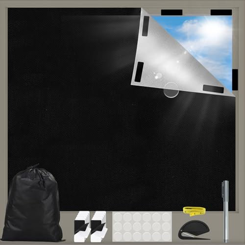 Fenster Verdunkelung, 100% Lichtundurchlässig Sonnenschutz Dachfenster Verdunkelung, Verdunklungsstoff Hitzeschutz Außen für Schlafzimmer, Wohnmobil, Auto, Reisen 145x 300cm