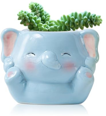BLOSSOMLIFE Niedlicher Tier-Pflanzgefäß, Mini-Keramik-Carto-Tier-Form, Sukkulenten-Blumentopf für den Innenbereich, Mini-Blumenvase, lustige Tierdekoration (Baby-Elefant)