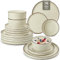 vancasso NAVIA Assiettes Service de Table 18 Pièces pour 6 Personnes, Service Complet en Grès - 6 Assiettes Plates, 6 Dessert et 6 Bols - Adapté au Micro-Ondes, beige