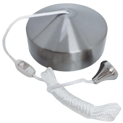 Brushed Chrome Bathroom Light Pull Cord Switch with Black Cord and Toggle 6amp