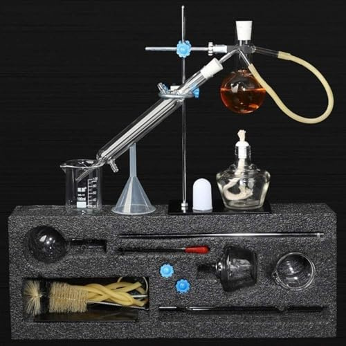 JuanNest Labordestillationsgerät 12-Teiliges Set Destillationsgerät Für Ätherische Öle Laborglaswaren-Kit Industrie Wasserbrenner Destillierapparatur Chemie-Lehrmittel, Chemielaborreinigung