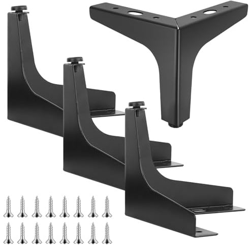 RunXinDa 4 Pack Black Metal Furniture Legs 15cm, Heavy Duty Sofa/Table Feet for Cabinets Nightstands Dressers – Supports 400KG with Non-Slip Pads & Screws (4pcs-15cm)