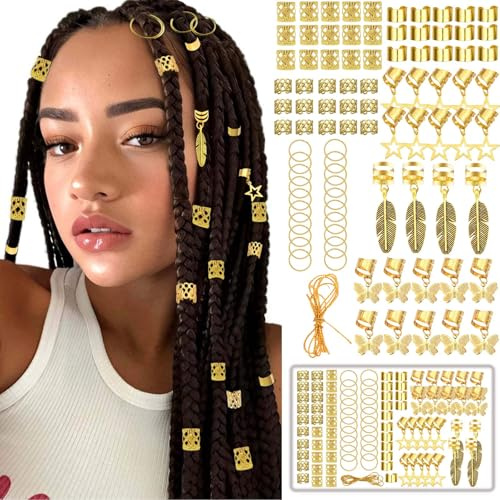 YUBBYSTU 90 Pièces Bijoux Cheveux Tresse Doré, Dreadlocks Perle Cheveux Métal Réglable Vikings Spiral Coils, Bague Cheveux Anneau Cheveux pour Cheveux Décoration und Accessoires de Coiffure