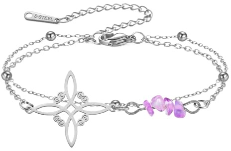 Dreamtimes Bracciale di ametista Bracciale elegante con nodo da strega per le donne Bracciali a catena di stregoneria Bracciali di perline irregolari viola naturale