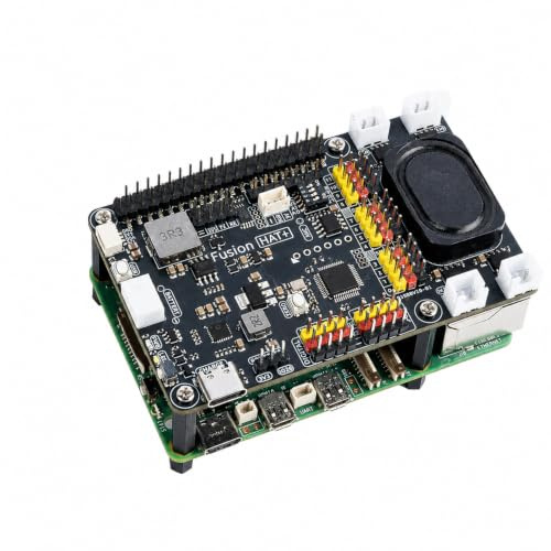 SunFounder Fusion HAT+ Erweiterungsboard für Raspberry Pi5/4/3B+/Zero 2W,mit wiederaufladbarem Akku,4 DC-Motortreibern,12 PWM-Servos,ADC,Lautsprecher &Mikrofon,kompatibel mit KI-LLMs(ChatGPT/Gemini)