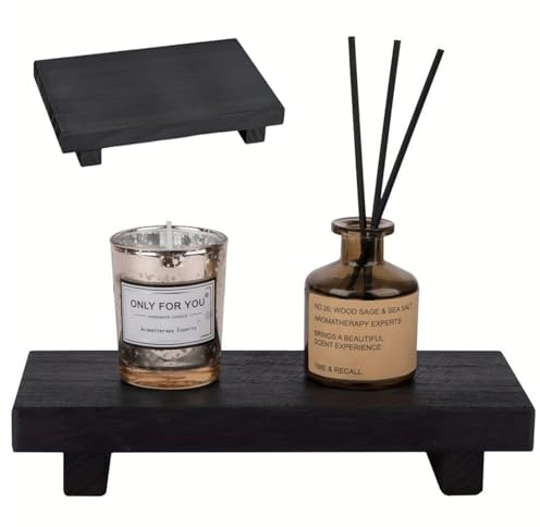 CavspkArt Wood Decorative Soap Dispenser Tray for Display,Farmhouse Bathroom Counter,Kitchen Sink Organizer Pedestal Riser Plant Stands,Wooden Pedestal Holder for Home Decor (Black,7.5x3.5x1.6inch)