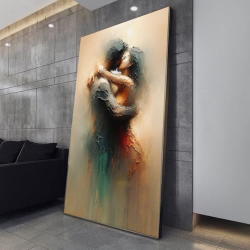 XINBAO Toile abstraite « Étreinte romantique », tableau représentant un couple amoureux, peinture impressionniste, décoration intérieure, art moderne sur les relations (21 x 30 cm/cadre intérieur)
